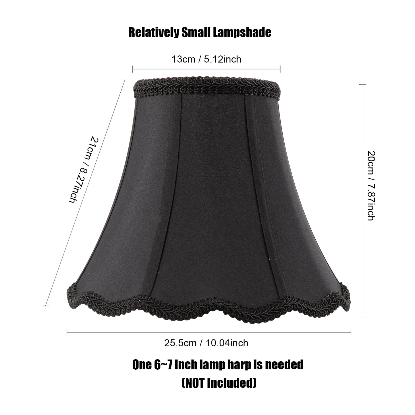 Bell Lamp Shade, Saangseon Scalloped Black Lampshade Replacement, Softback, 5'' Top x 10'' Bottom x 8.3'' Slant Height x 8'' Vertical Height, Brass Spider