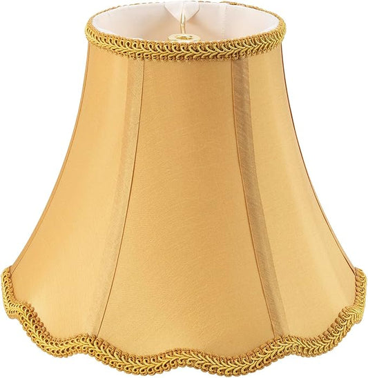 Saangseon Bell Lamp Shade, Scalloped Golden Faux Silk Fabric Lampshade Replacement, Softback, 6'' Top x 11.5'' Bottom x 9.5'' Slant Height x 9'' Vertical Height, Brass Spider