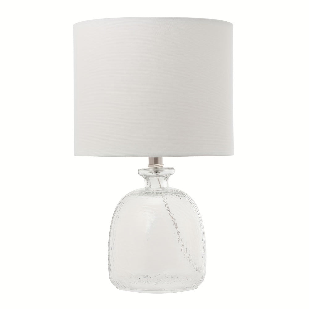 Glass Table Lamp with Off-White Round Linen Lampshade, 11 x 20 Inch, 4 Colors