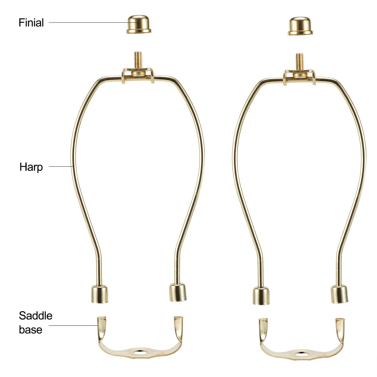 Light Duty Lamp Harp Holder Kit with Finial and Detachable Saddle Base